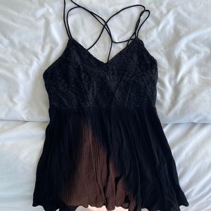 Strappy black lace blouse